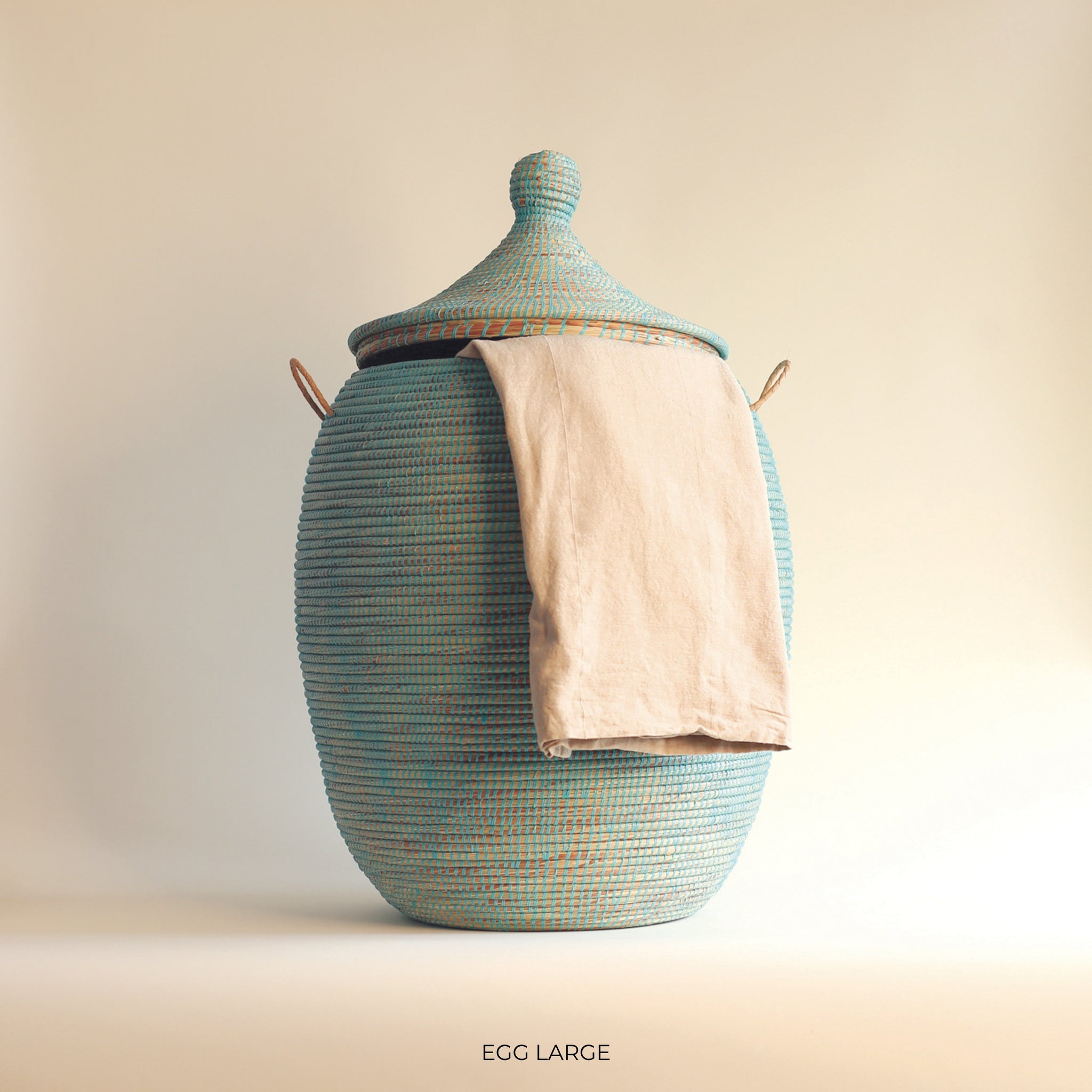 Laundry basket with lid, African woven basket - EGG Mint – kawobazaar