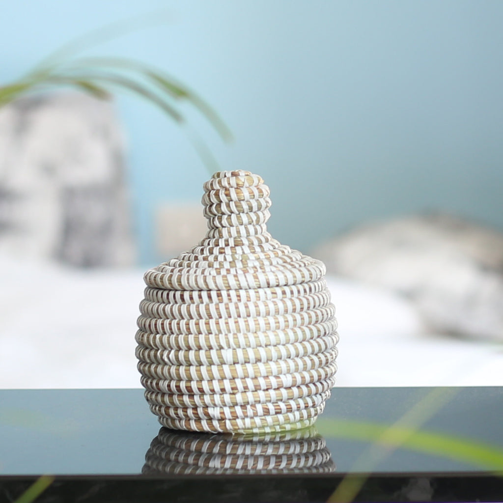 African Basket White jewelry BOX SMALL