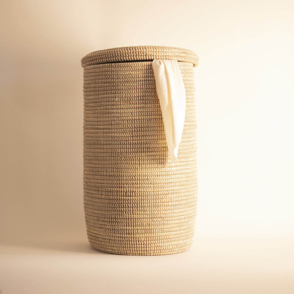 African Basket Beige FLAT Lid LARGE TALL