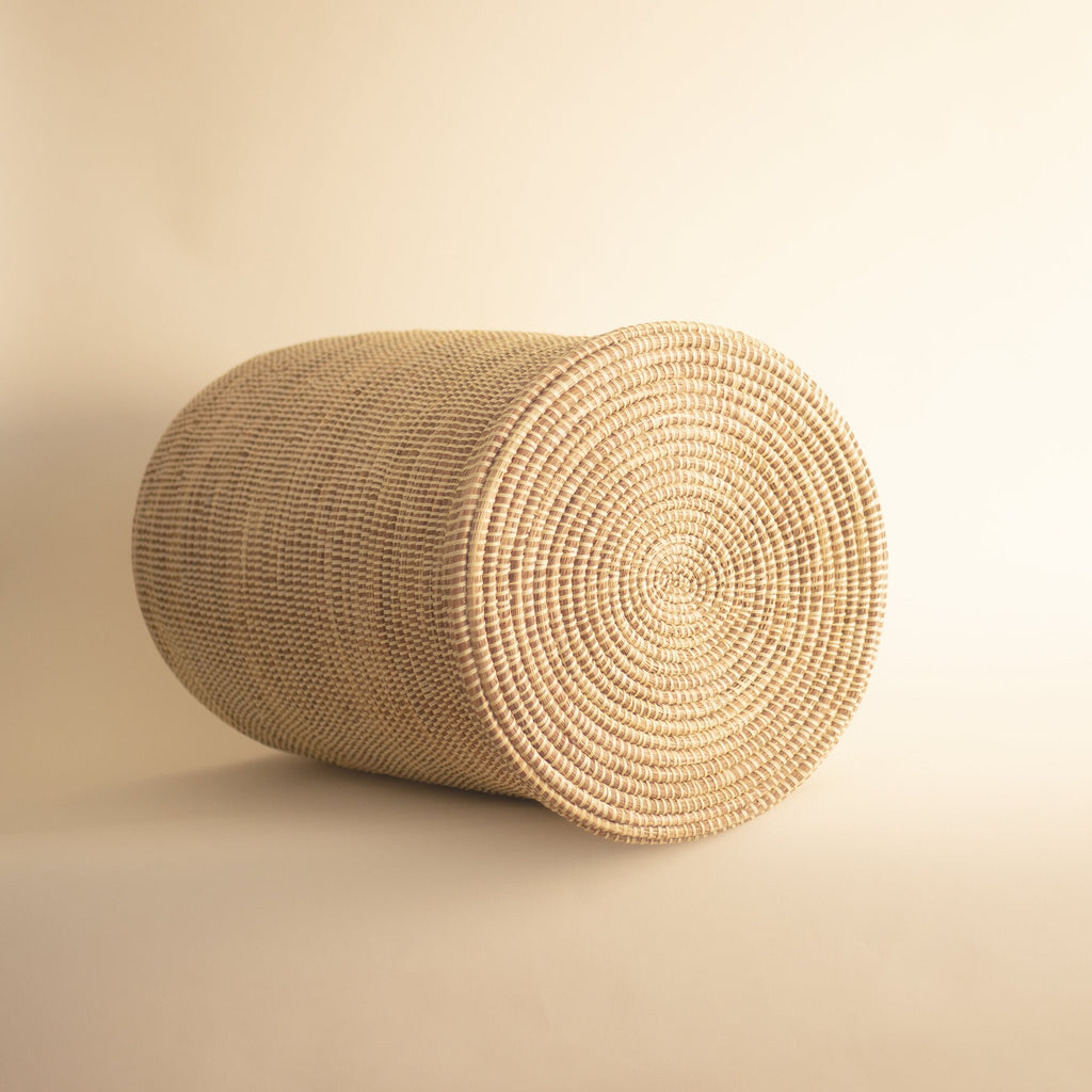 African Basket Beige FLAT Lid LARGE TALL